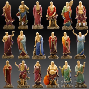 351人付款淘宝复古包浆实心铜十八罗汉摆件铜伏虎罗汉铜佛茶宠铜人