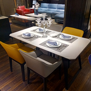 非同家居1.4米天然爵士白大理石餐桌便打理花纹独特支撑力强稳固