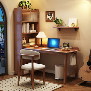 实木转角书桌书柜一体桌卧室拐角电脑桌书架组合写字台家用办公桌