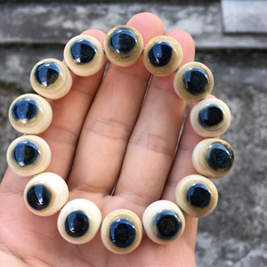 猛犸象牙1.5蓝皮手串天空蓝色泽15mm蓝眼睛手串