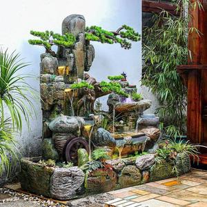 吸水石假山配件水车风水轮摆件小型水车喷泉流水盆景鱼缸风车装饰