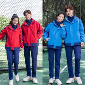 新款冬季初中高中冲锋衣校服学生户外三合一红色外套摇粒绒内胆