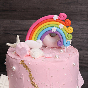 烘焙装饰彩虹插牌软陶立体彩虹生日派对蛋糕装饰摆件场景彩虹装饰