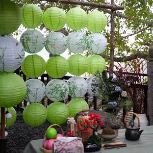 端午春天绿色系竹子纸灯笼梅兰菊竹中国古风场景布置装饰挂件灯罩