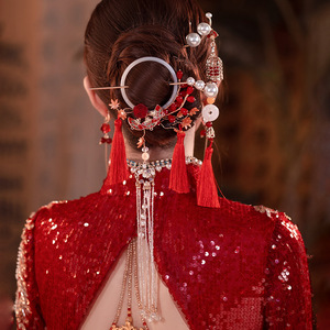 0037人付款天猫好俏汉服头饰流苏步摇发簪全套古风饰品明制红色发饰