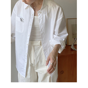 克洛奇白色刺绣衬衫女长袖上衣2024春季新款宽松百搭薄外套韩版