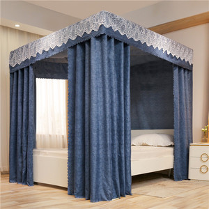 家用遮光床幔卧室防尘挡风床帘三开门蚊帐一体出租房隐私防护床围
