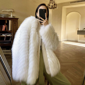 2020新款冬季进口水貂貂皮拼接大理石狐狸毛皮草外套女中长款大衣
