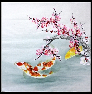 纯手绘 办公室国画王芳四尺斗方工笔花鸟 开业送礼锦鲤鱼r2373