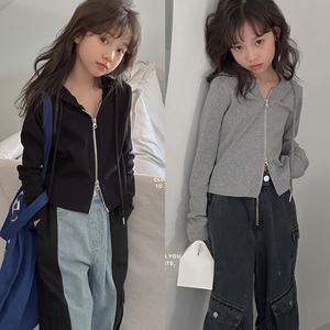 波拉borabora韩国童装女童针织开衫春秋新款上衣儿童洋气连帽外套