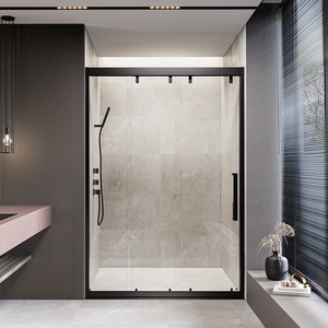 00linlubizi淘宝上海三联动淋浴房一字形三门钢化玻璃推拉移门定制