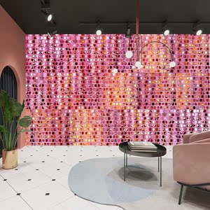 网红女装店铺美甲店拍照背景墙壁纸炫彩几何格子ins风自拍馆墙纸