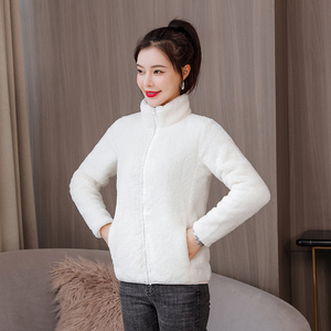 抓绒衣女2021年秋冬季新款摇粒绒加绒保暖开衫立领珊瑚绒外套女