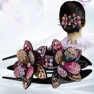 成人女高档抓夹头饰精致韩国水钻大号双花发夹后脑勺固定盘发发卡