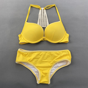 22年比基尼小胸聚拢显胸大泳衣三角游泳装夏季柠檬黄三点式bikini