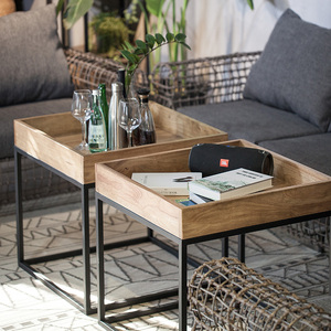 loft美式实木铁艺小茶几边几角几工业风客厅小方几创意沙发桌边桌
