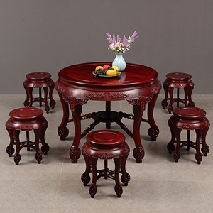 怡轩阁红木圆餐桌椅组合酸枝木圆桌椅家K用中式古典全实木餐桌椅