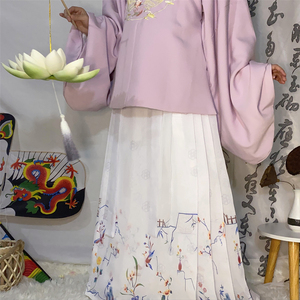 风陵渡原创汉服【花鸟画卷】明制梯形印花马面裙女仿孔府花鸟夏冬