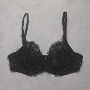 意单黑色星光闪闪性感蕾丝软杯显小胸侧收超薄文胸70cd85cd8085cd