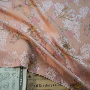 橙粉色花鸟氛围感女装文艺风经典面料连衣裙春秋色织花束装饰布料