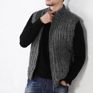 加厚加绒毛衣马甲男半高立领开衫背心坑条加肥加大码宽松坎肩胖子