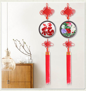 瓯绣中国结熊猫中国风浙江温州礼品双面绣手工刺绣客厅 装饰画