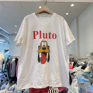 Pluto布鲁托卡通印花中长款纯棉短袖t恤2024夏季新款上衣韩国女装