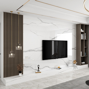 岩板电视背景墙大板轻奢仿大理石客厅瓷砖影视墙面格栅地台装饰