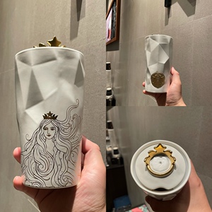 星巴克50周年410ml双鱼尾皇冠双层马克杯陶瓷女神咖啡杯喝水杯子