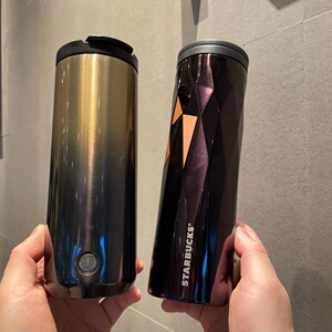 限量星巴克杯子473ml经典黑色棱面不锈钢保温杯黑金直筒咖啡水杯