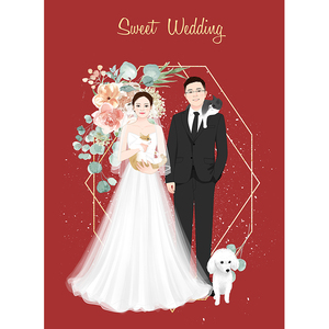 q版漫画卡通微写实原创结婚情侣婚礼婚纱照手绘头像定制插画设计