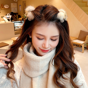 公主头小抓夹刘海发卡前额毛球樱桃发夹女后脑勺水钻毛绒夹子头饰