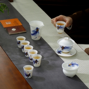 悠然自得茶具套装幻蓝冰种玉瓷功夫茶杯高档精致陶瓷轻奢礼品茶具