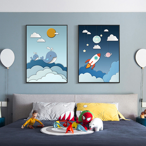 儿童房装饰画男孩子卧室房间床头背景墙挂画北欧现代创意卡通壁画