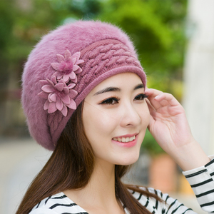 秋冬季兔毛帽子女冬天韩版兔贝雷帽冬季时尚加厚保暖针织毛线帽