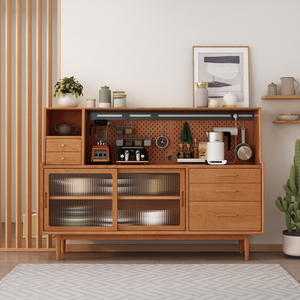 北欧风格实木餐边柜茶水柜小户型家用洞洞板电力轨道咖啡机展示柜