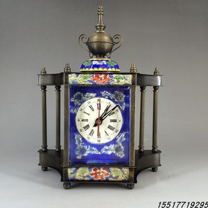 仿古钟表收藏 古董机械表纯铜欧美蓝色花纹座钟 居家装饰商务礼品