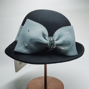 sfh8919092羊毛春秋冬礼帽宽檐骑士帽茜盔形帽羊毛蝴蝶结55折