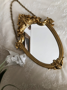 中古墙壁挂镜欧式复古雕花金色壁挂镜化妆镜 装饰画背景墙梳妆镜