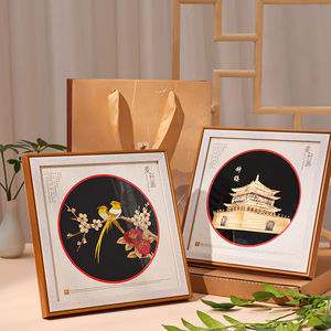 麦秆画工艺品创意摆件装饰画中国风特色礼品送老外西安文创纪念品