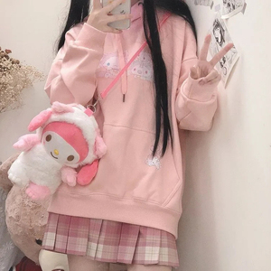 春秋季日系软妹甜美可爱ins库洛米少女粉色卫衣学生宽松外套女薄