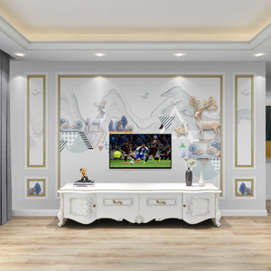 3d仿框架电视背景墙竹木纤维集成墙板北欧轻奢麋鹿沙发影视墙扣板