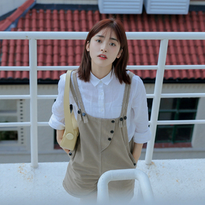 沈月明星同款衣服女装2021夏季新款休闲背带裤短裤连衣裤衬衫套装