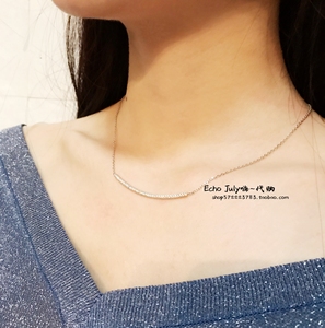 代购apm monaco笑脸项链女纯银一字锁骨链微笑毛衣链情人节礼物