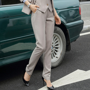 舒适轻薄职业西裤女长裤直筒松紧腰移动银行4s店春秋工作裤仿毛料