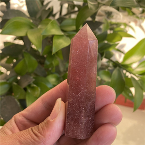 天然草莓晶水晶柱金草莓原石打磨单尖六棱柱摆件居家装饰生日礼物