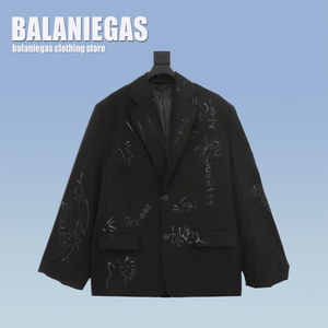 Balaniegas B家blcg手工涂鸦字母西装外套男女同款宽松休闲西服