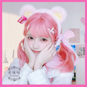 布偶喵电竞美少女粉色短卷发假发自然手工卷哑光高温丝lolita日常