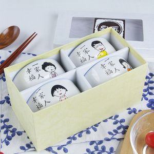 窑匠陶瓷日式卡通餐具套装樱桃小丸子陶瓷碗包邮米饭碗礼盒套装送
