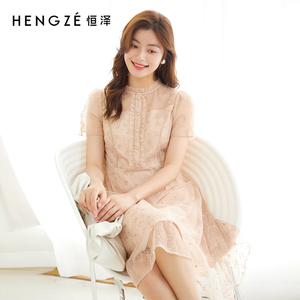 粉色连衣裙收腰显瘦优雅气质短袖裙子ls2be319恒泽女装旗舰店288